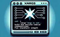 Visual representation of a Linux terminal employing the xargs command to build and execute command lines from input