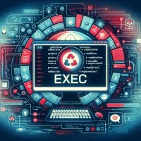 Visualization of process management in Linux using exec featuring command execution graphics and process overlap markers