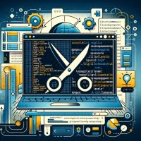 Visualization of the cut command in Linux displaying scissors and segment markers symbolizing data selection and text processing