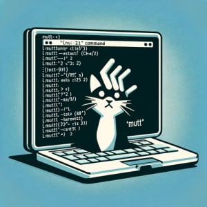 Digital illustration depicting the installation of the mutt command a text-based email client for Unix-like systems
