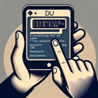 Digital illustration of a Linux terminal depicting the installation of the du command for estimating file space usage