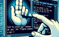 Digital illustration of a Linux terminal depicting the installation of the finger command used for displaying user information