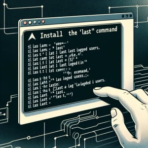 Digital illustration of a Linux terminal depicting the installation of the last command used for displaying last logged-in users