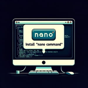 Digital illustration of a Linux terminal depicting the installation of the nano command a simple text editor
