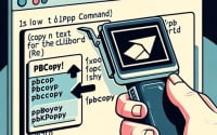Digital illustration of a Linux terminal depicting the installation of the pbcopy command used for copying text to the clipboard from the command line
