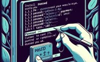 Digital illustration of a Linux terminal interface showcasing the process of installing the passwd command