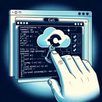 Graphic representation of a Linux terminal showing the installation process of the curl command for data transfer with URLs