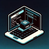 Graphic representation of a Linux terminal showing the installation process of the free command for displaying memory usage