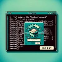 Graphic representation of a Linux terminal showing the installation process of the hexdump command for displaying file contents in hexadecimal