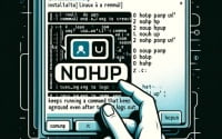 Graphic representation showing the installation of the nohup command used for running commands that keep running in the background after logout