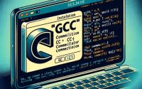 Illustration of a Linux terminal displaying the installation of the gcc command the GNU Compiler Collection for C
