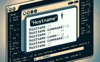 Illustration of a Linux terminal displaying the installation of the hostname command used for setting or displaying the systems hostname