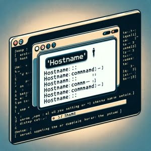Illustration of a Linux terminal displaying the installation of the hostname command used for setting or displaying the systems hostname