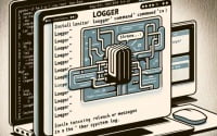 Illustration of a Linux terminal displaying the installation of the logger command used for logging messages in the system log