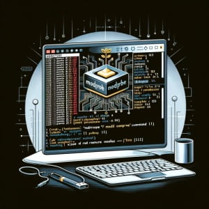 Image of a Linux terminal illustrating the installation of the modprobe command used for managing kernel modules