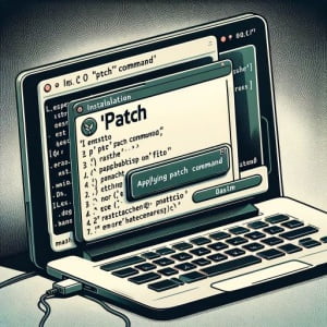 Image of a Linux terminal illustrating the installation of the patch command used for applying patches to files or directories