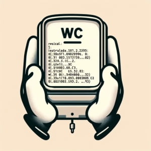 Linux terminal displaying the setup of wc a command for word character and line count