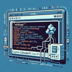 Visual depiction of a Linux terminal with the process of installing the ethtool command for network driver and hardware control