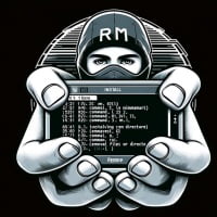 Visual depiction of a Linux terminal with the process of installing the rm command used for removing files or directories