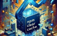Artistic digital illustration of npm clear cache focusing on clearing npm cache for issue resolution or space