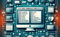 Computer interface graphic showcasing Linux Commands Complete List offering a comprehensive overview of Linux commands