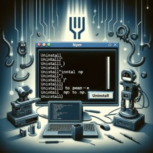 Digital illustration showing uninstall npm focusing on removing npm from a system