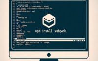 Terminal screen illustrating npm install webpack command
