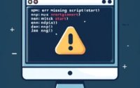 Alert symbol on a screen depicting the npm err missing script start for missing script errors