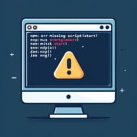 Alert symbol on a screen depicting the npm err missing script start for missing script errors