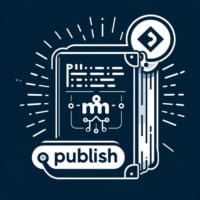 Graphic of a book with a Publish button visualizing the npm publish command for package deployment