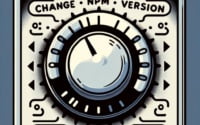 Graphic of a version dial on a software interface representing the change npm version command