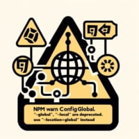 Graphic of a warning sign with deprecated tags for npm configuration update advice