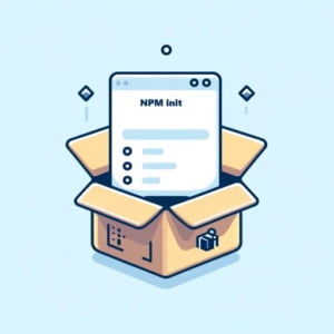 Simple illustration of a package box with a setup label symbolizing the npm init command