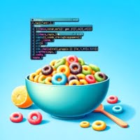 Visual of a cereal bowl with code snippets representing the cheerio npm library for HTML parsing