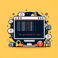 Broken command line interface with error icons depicting the apt-get command not found error
