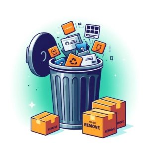 Digital trash bin receiving software packages representing the apt-get remove command