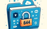 File folder with a digital lock showing 644 illustrating chmod 644 for owner write and others read