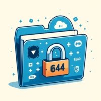 File folder with a digital lock showing 644 illustrating chmod 644 for owner write and others read