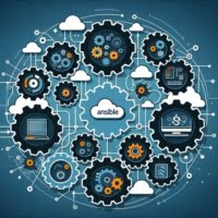 Graphic of automation tools and gears integrating into a network representing what is ansible