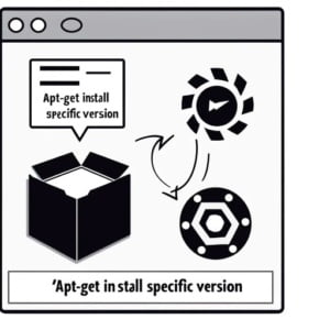 Software package with version labels and selection tools symbolizing the apt-get install specific version command