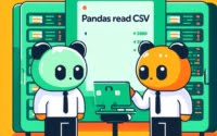 Graphic of technicians configuring pandas read CSV in a Linux setup at a vibrant datacenter