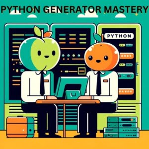 Instructional Image of technicians configuring python generator in a vibrant tech setup with servers